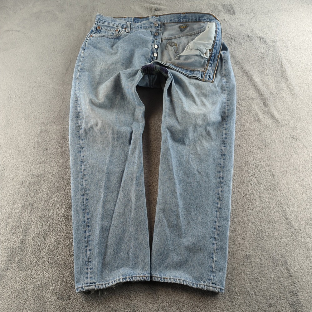 Vintage 90s Levis 501 Jeans 40x30 Blue Light Wash Patchwork Button‎ Fly Made USA